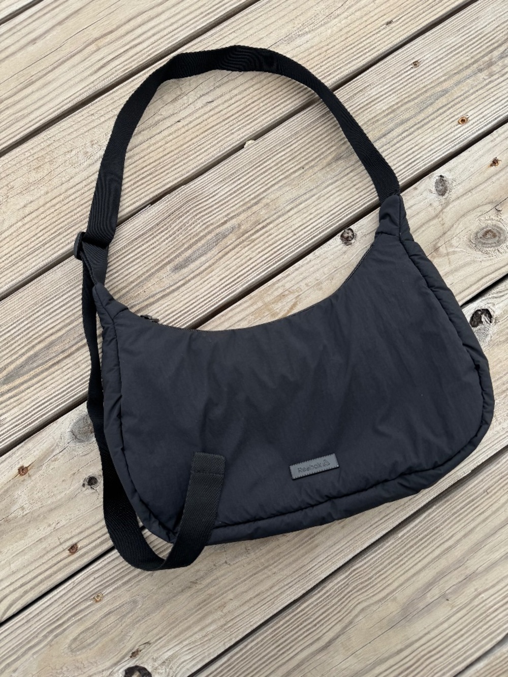 Reebok Black Nylon Crescent Shoulder Bag Crossbody Puffy Hobo